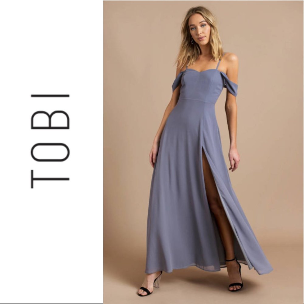 Slate Blue Off-shoulder Maxi Dress